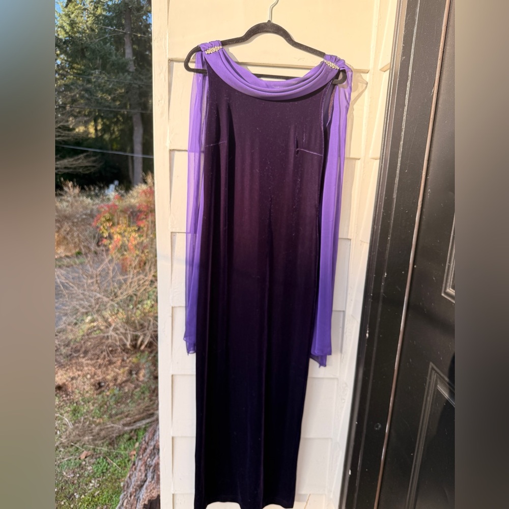 Anastasia Vibes Plum Velvet Opera Gown With Shoulder Jewels - Picture 1 of 8